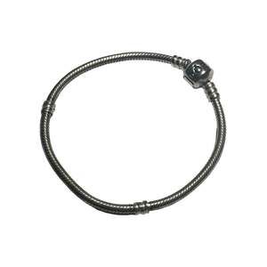 Pandora Oxidized Gunmetal Gray Classic Barrel Clasp Snake Chain Charm Bracelet